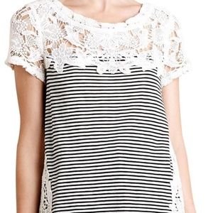 Anthropologie Meadow Rue Crochet Lace Striped Top